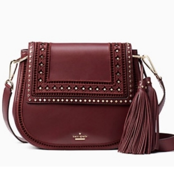 kate spade Basset Lane Emaline  Crossbody Bag Studs Ladder Lace Cherrywood NWT - Picture 15 of 15